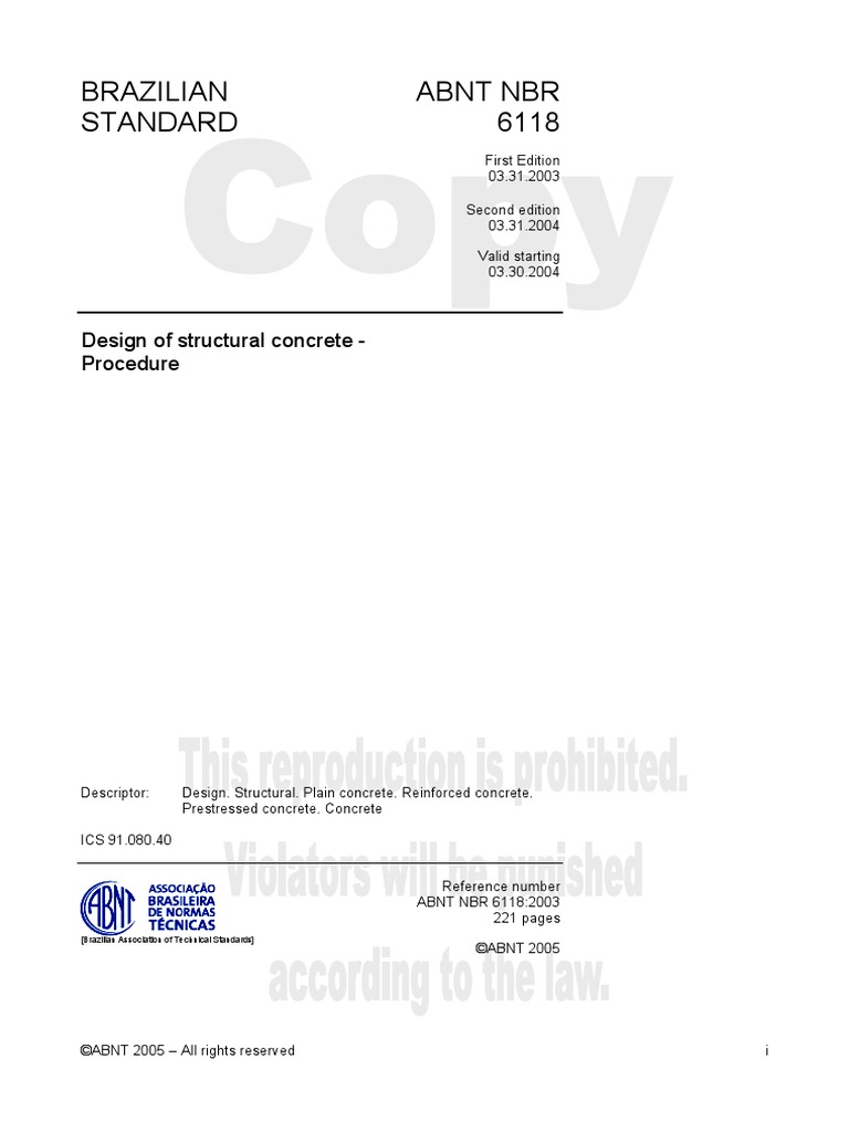 Abnt NBR 6118 (2003-03) - e | PDF | Bending | Prestressed Concrete
