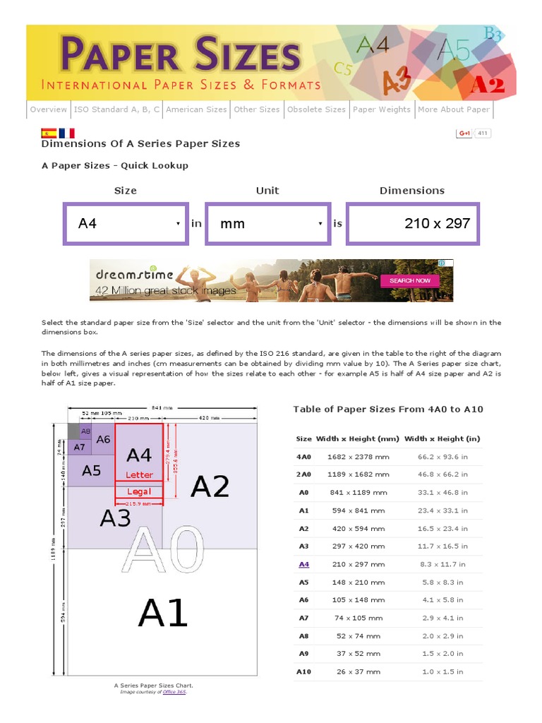 A Paper Sizes A0 A1 A2 A3 A4 A5 A6 A7 A8 A9 A10 Reference