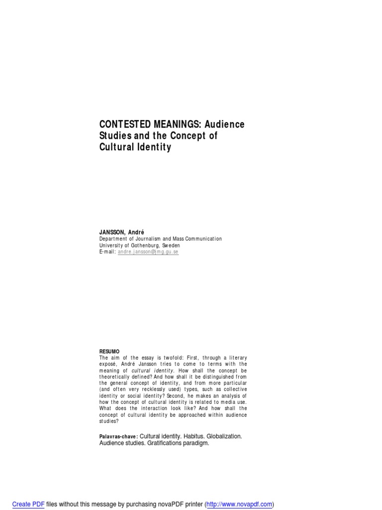 Contested Meanings: Audience Studies and The Concept of Cultural ...