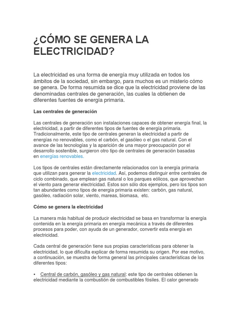 Cómo Se Genera La Electricidad | PDF | Generación eléctrica | Energía