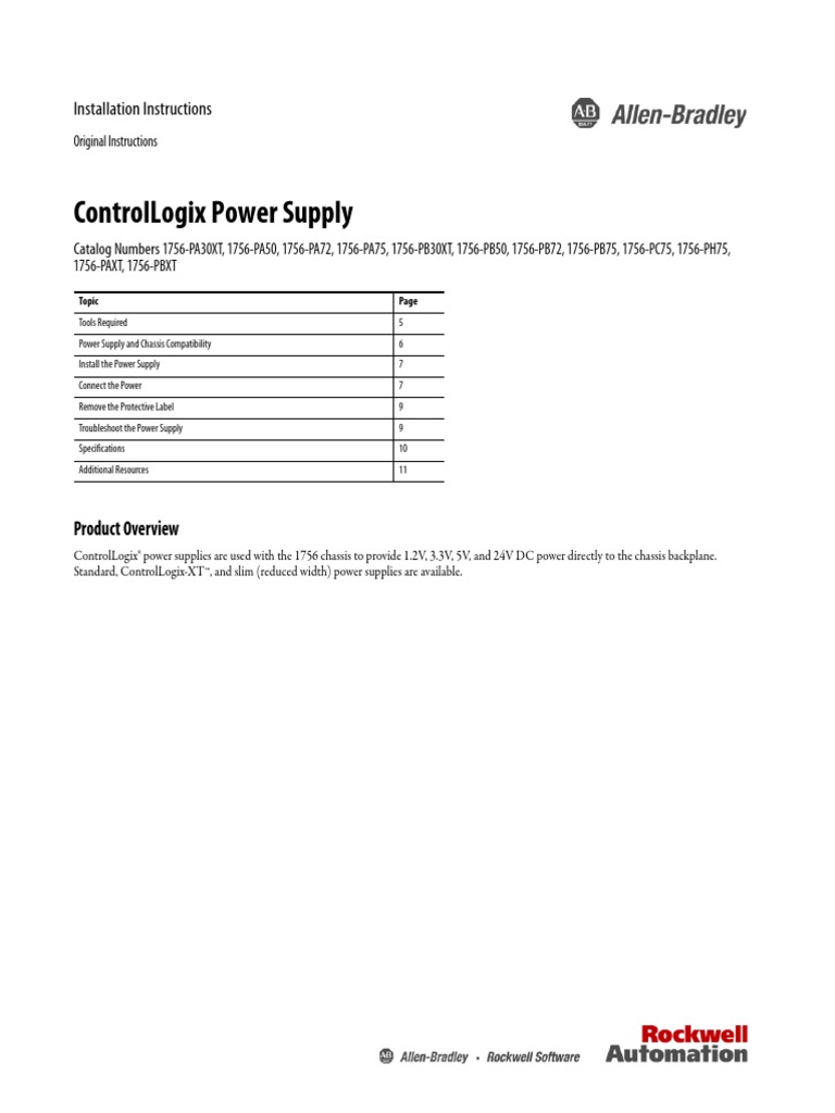 Controllogix Power Supply: Installation Instructions | PDF | Power ...