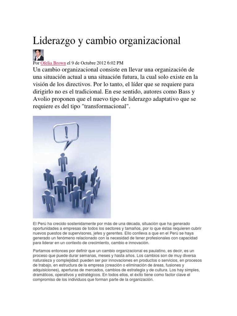 Liderazgo y Cambio Organizacional | PDF | Gestión del cambio | Liderazgo