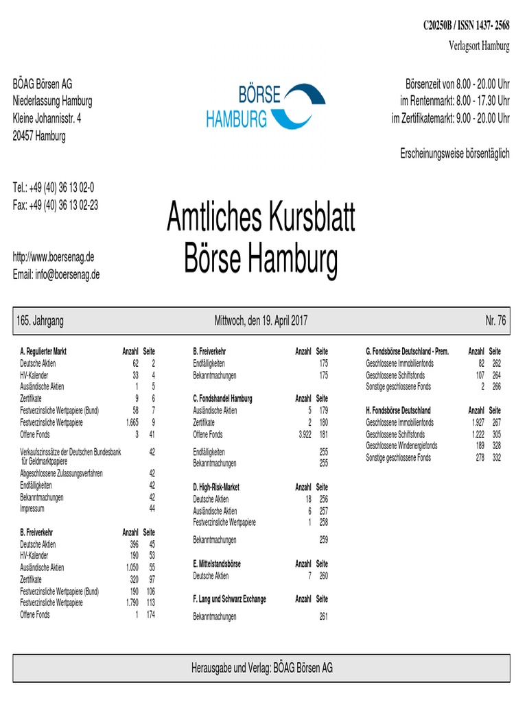 Kursblatt Hamburg 17 04 19