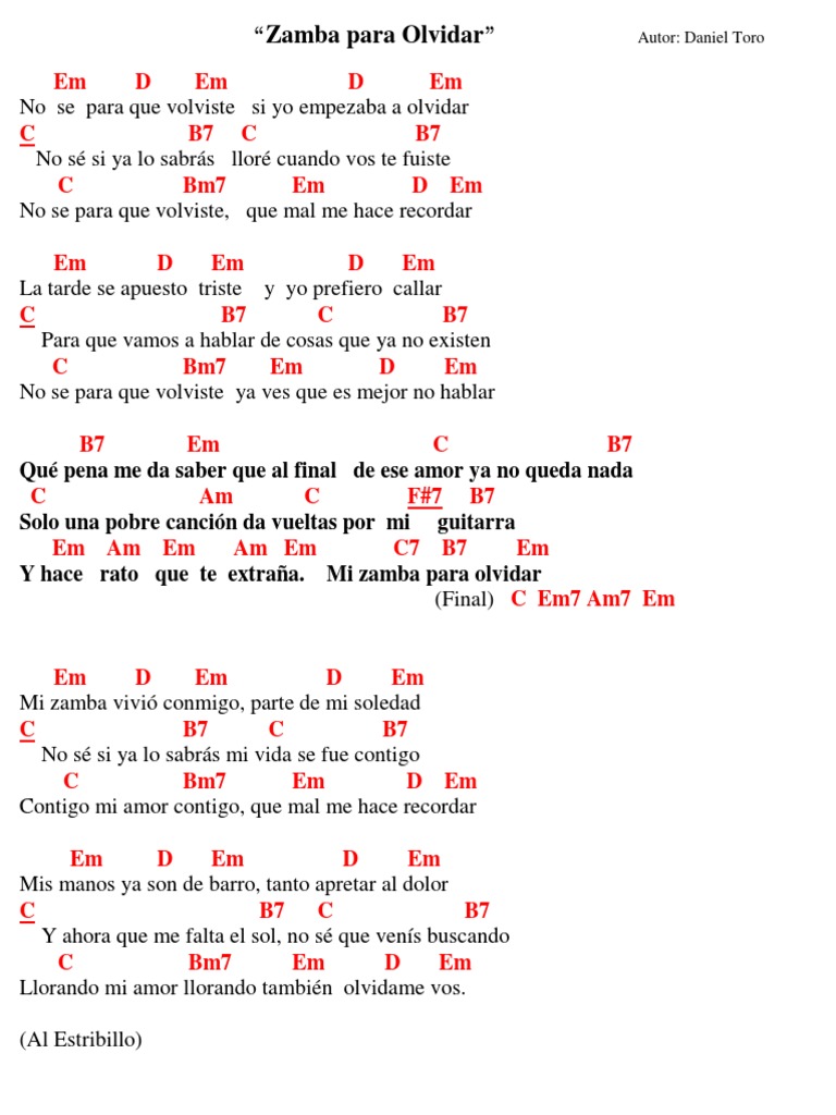 Zamba para Olvidar - Partitura | PDF