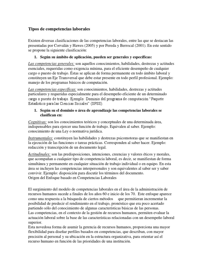 Tipos y clasificación de competencias laborales | PDF | Recursos ...