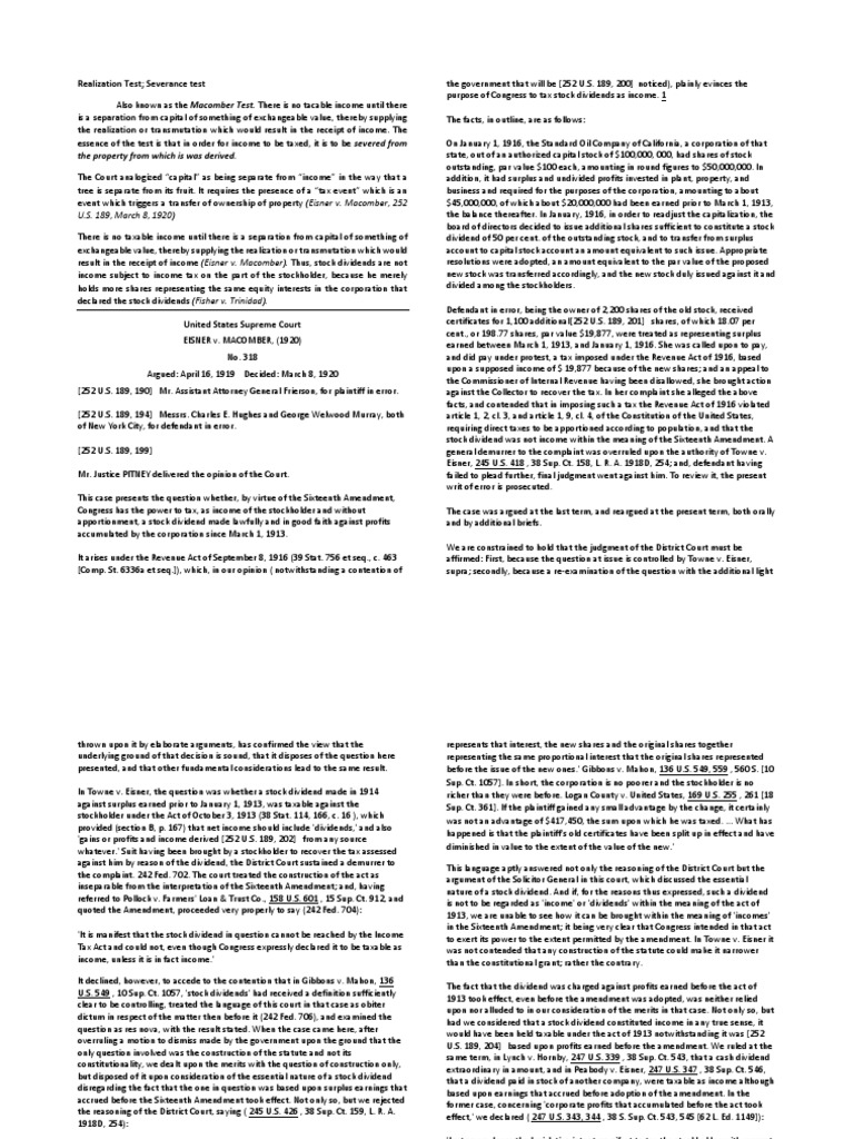 Realization Test Severance Test: The Property From Which Is Was Derived ...