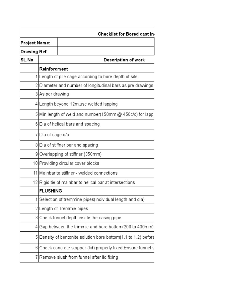 Bored Cast In-Situ Piles Checklist | PDF | Technology & Engineering