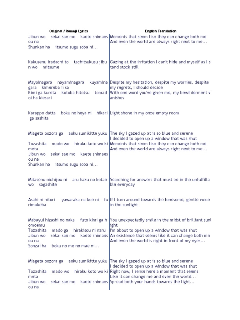 Original Romaji Lyrics English Translation Leisure