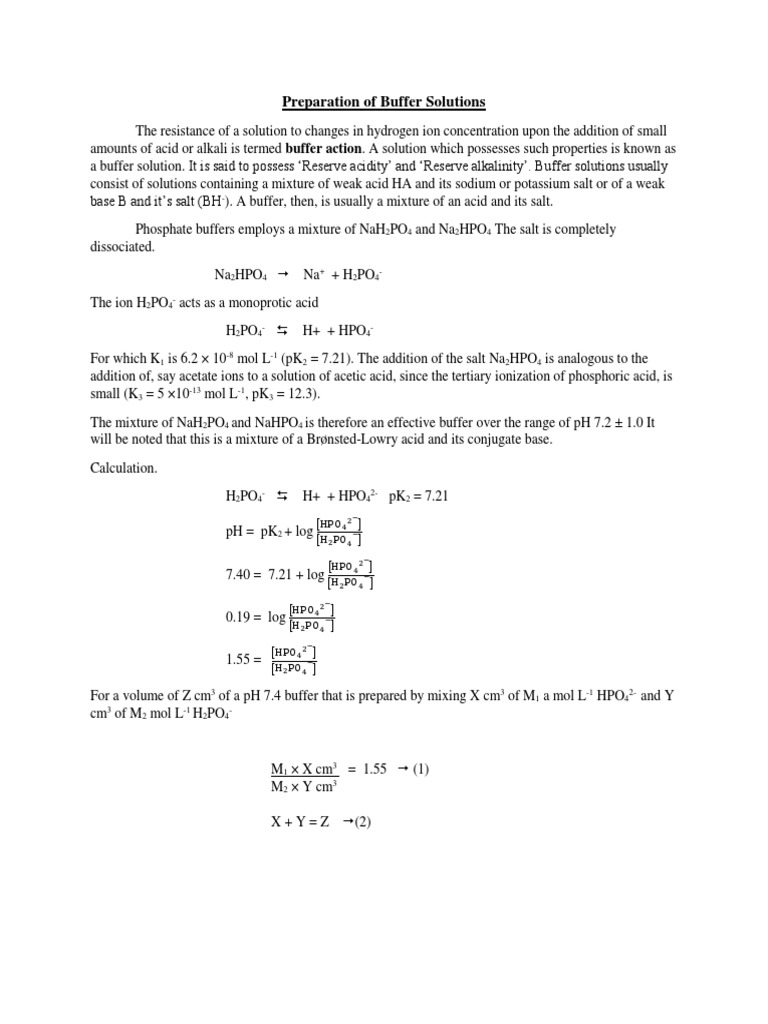 Preparation of Buffer Solutions PDF Buffer Solution Acid