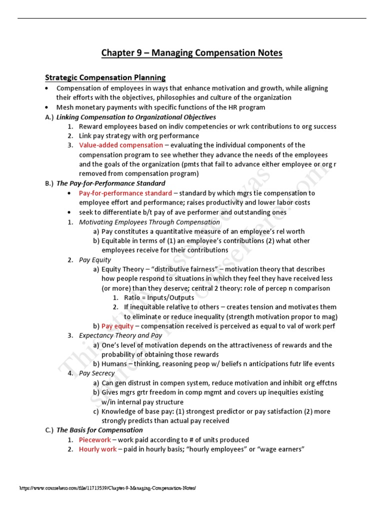 Chapter 9 Managing Compensation Notes | PDF | Overtime | Employee Relations