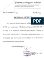 Provisional Certificate for B.E. Mechanical Engineering Student