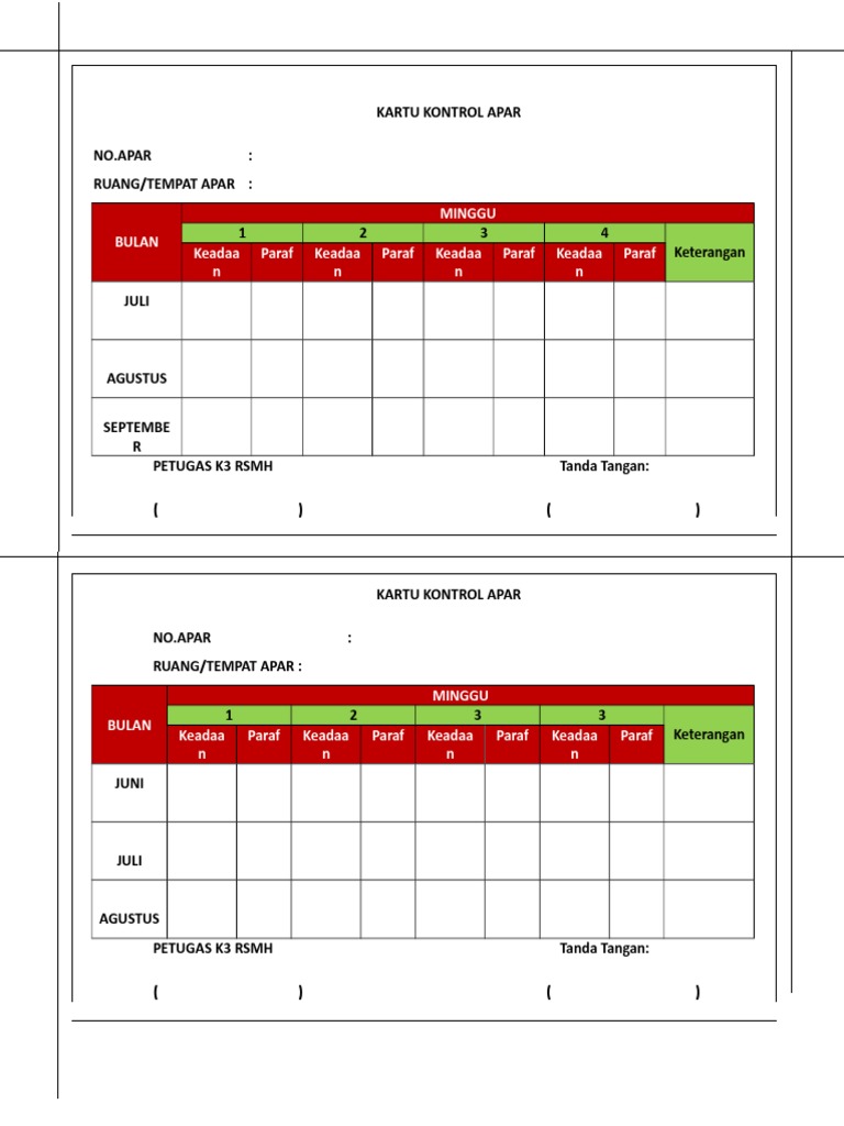Kartu Kontrol Apar | PDF