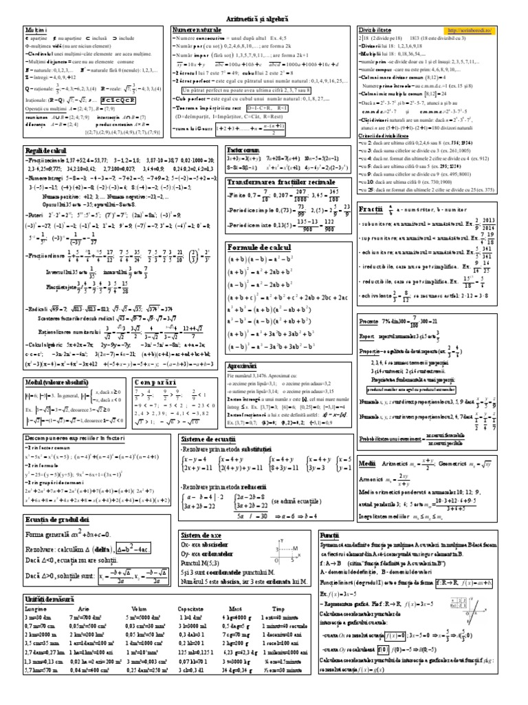 Formule de Matematica Pentru Gimnaziu PDF | PDF
