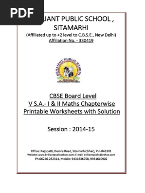Doc 502B B.P.S. v S.a. I II Maths Chapterwise 5 Printable Worksheets With Solution 2014 15