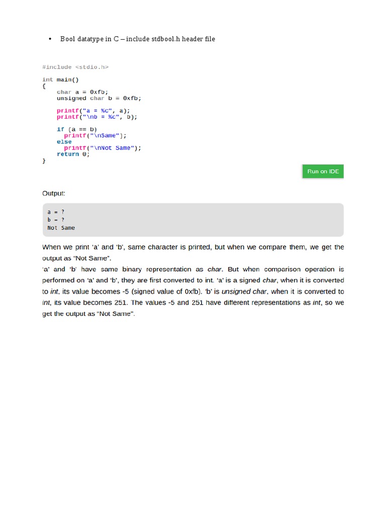 Bool Datatype in C - Include Stdbool.h Header File | PDF | C ...
