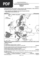 Subiect Geografie BAC 2017