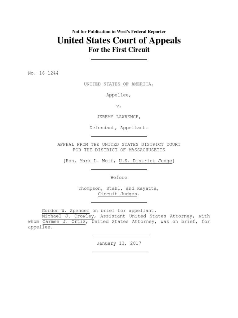 United States v. Lawrence, 1st Cir. (2017) PDF Fourth Amendment To