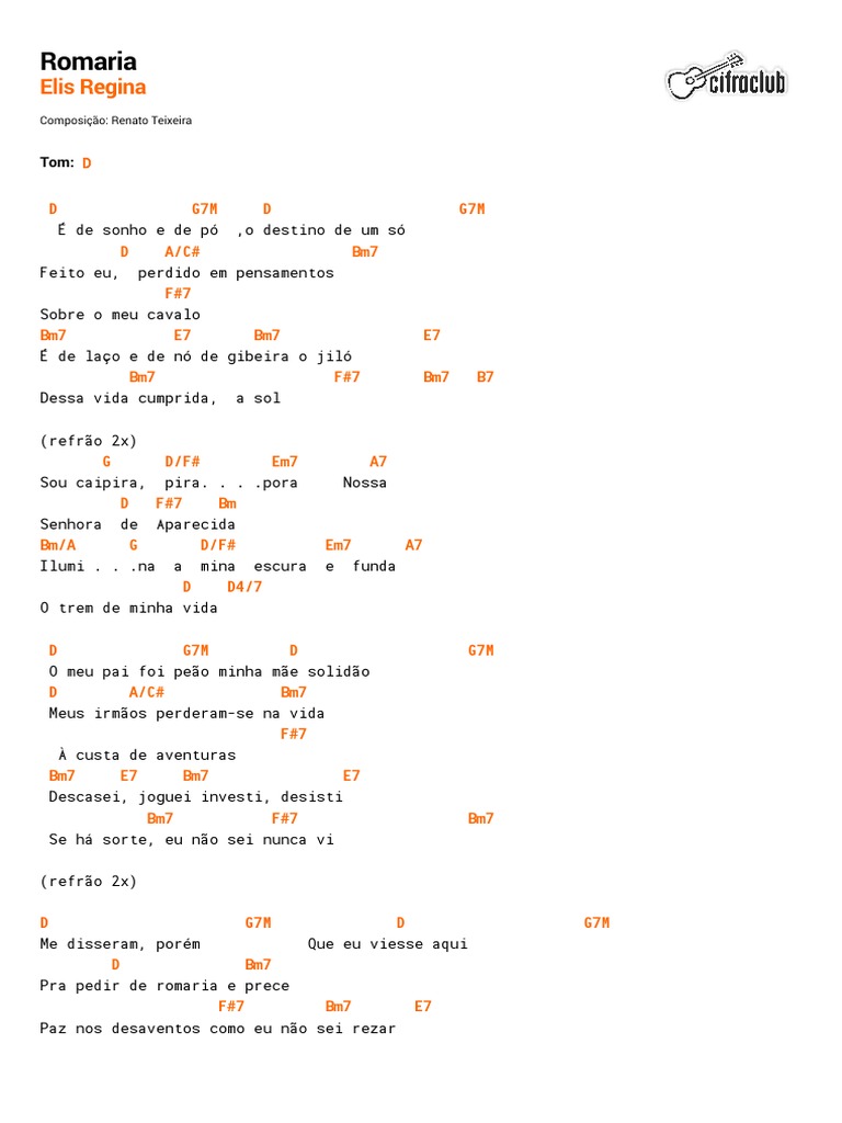 Cifra Club Elis Regina Romaria PDF Lazer Entretenimento (geral)