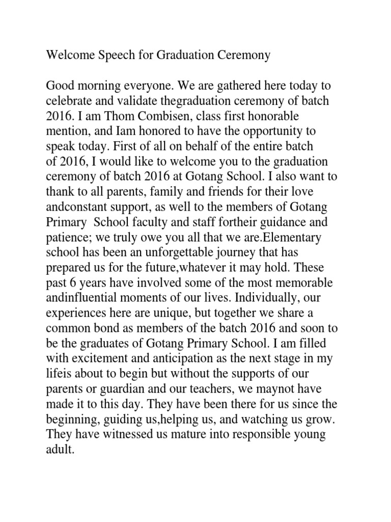 Welcome Speech For Graduation Ceremony  PDF