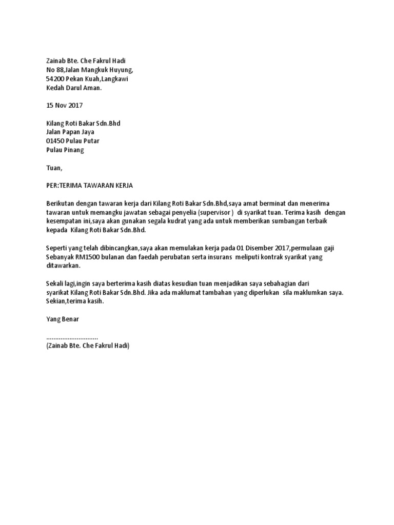 Contoh Surat Terima Tawaran Kerja Pdf