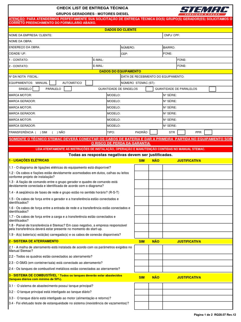 Check-List ET Motores Diesel RQ 28 07 Rev 12 | PDF | Energia e recurso ...