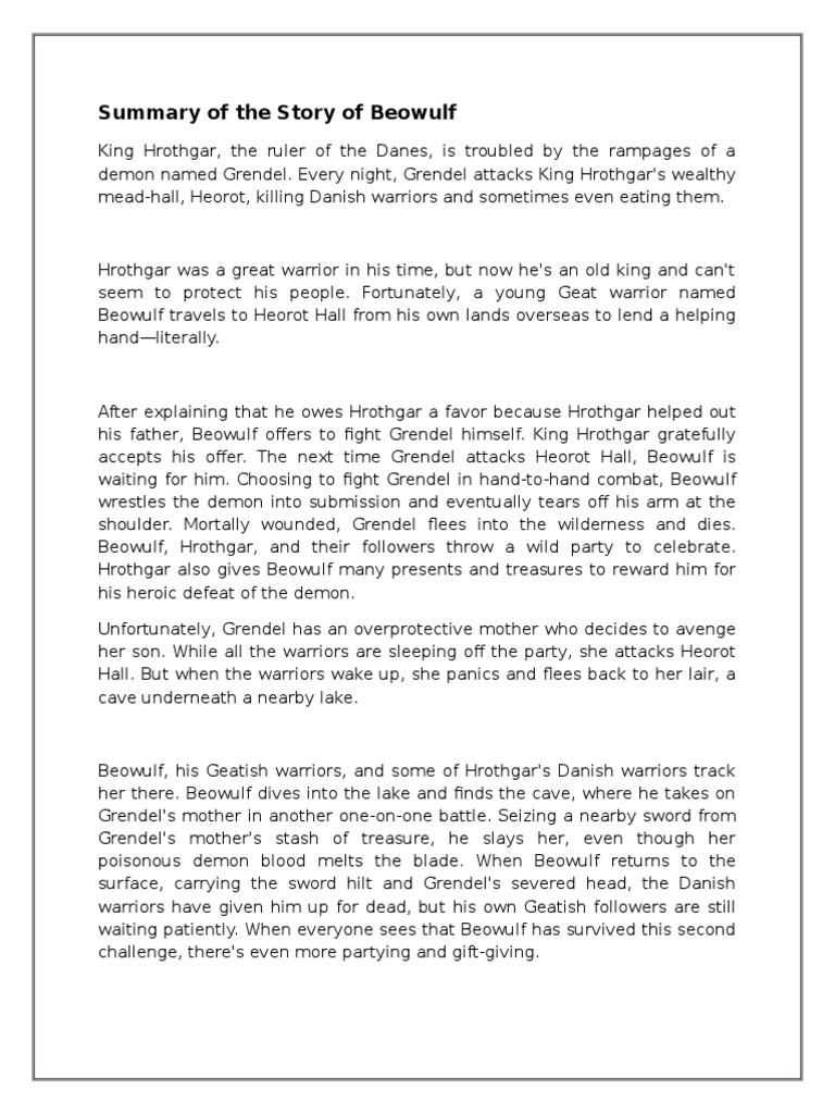 Summary of the Story of Beowulf Beowulf Geats