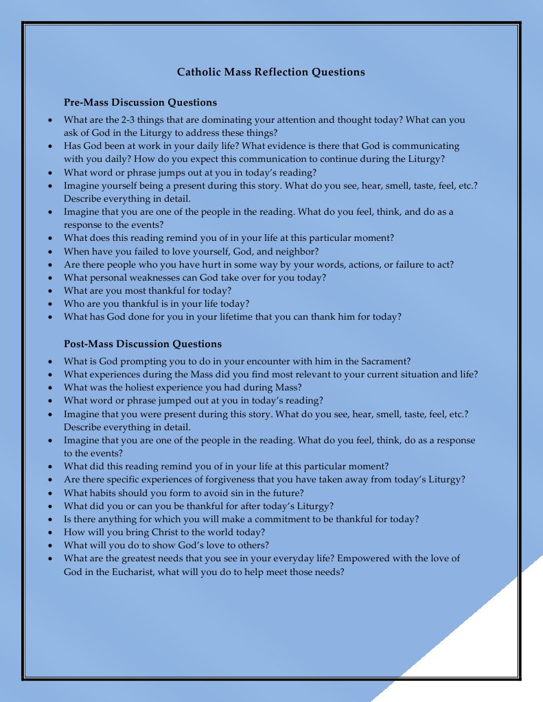 Catholic Mass Reflection Questions PDF