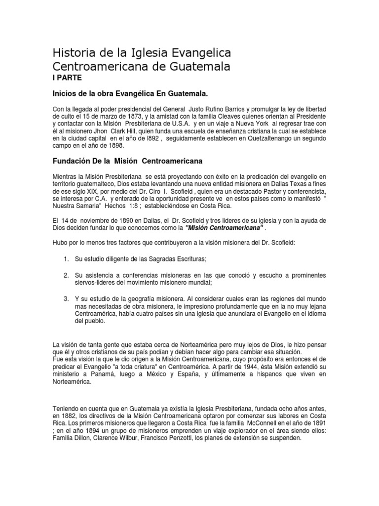 Historia de La Iglesia Evangelica Centroamericana de Guatemala | PDF |  Guatemala | Misionero