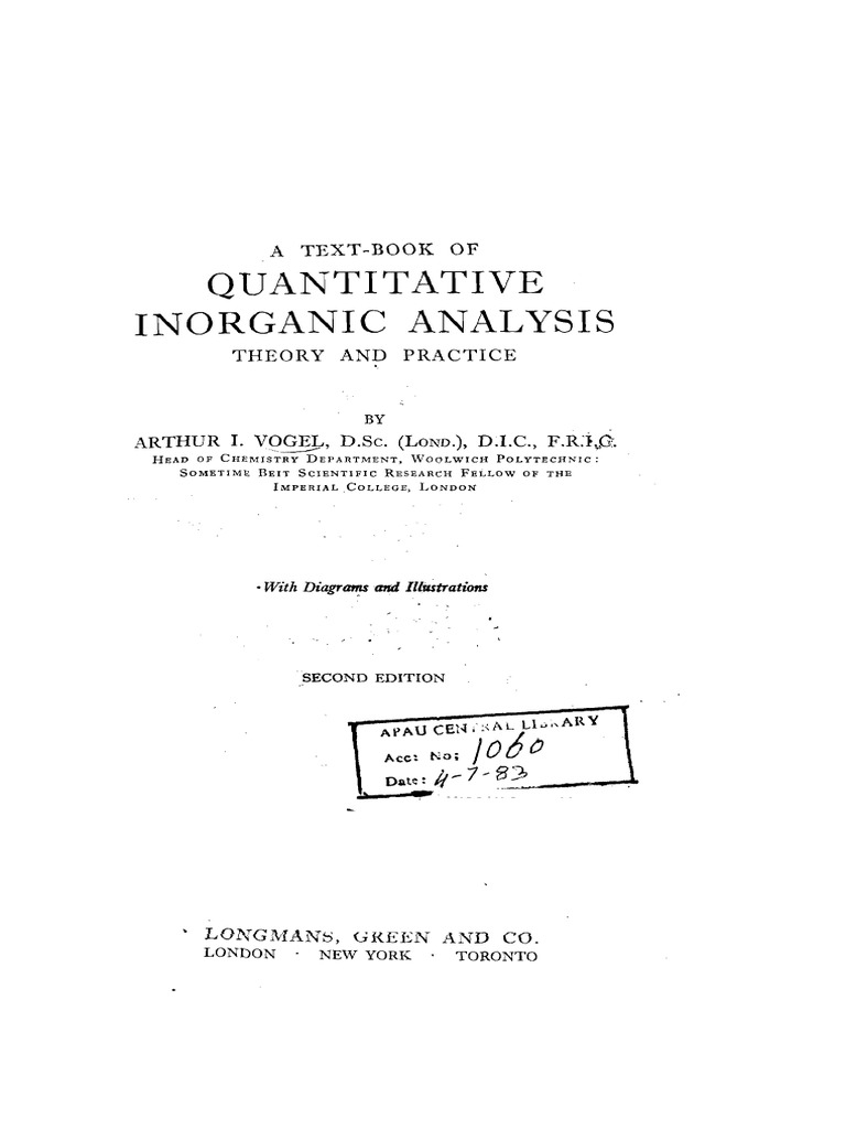 Vogel A Textbook of Quantitative Analysis 2e 1951
