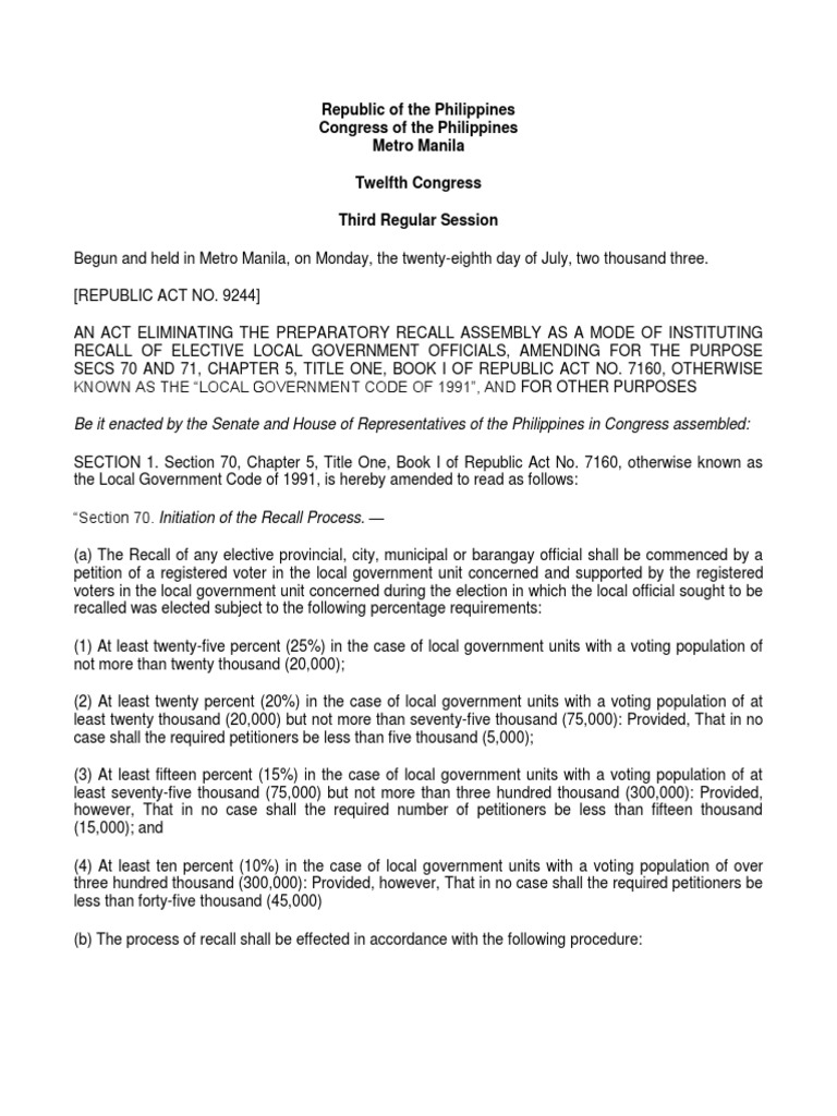 Ra 9244 | PDF | Constitution | Commission On Elections (Philippines)