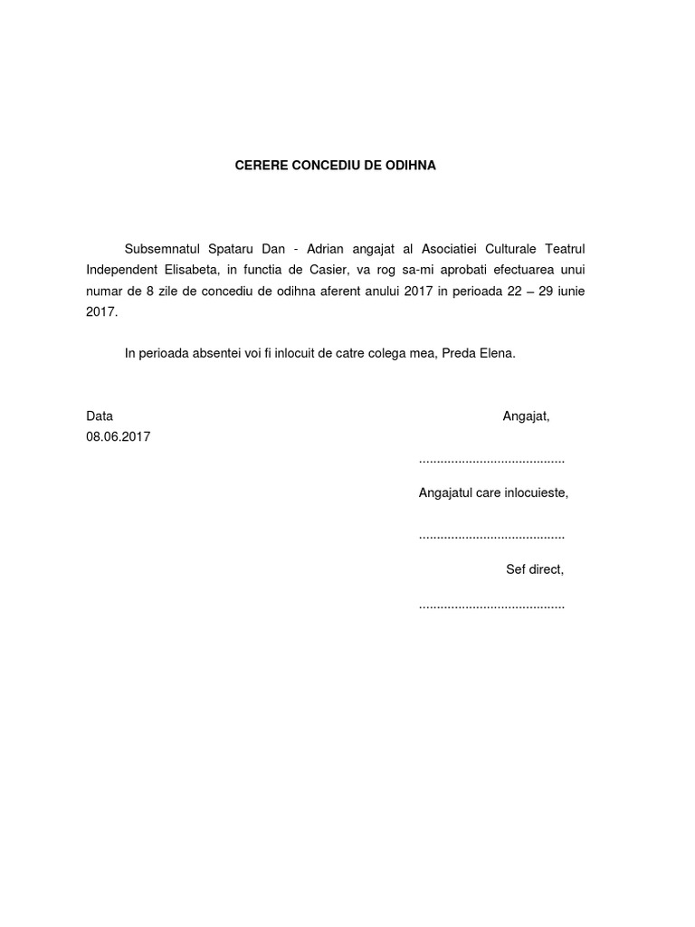 Cerere Concediu De Odihna