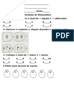 Atividade de Matemática Sinais de Maior e Menor, de Igual e Diferente, e Sinal de U (União)