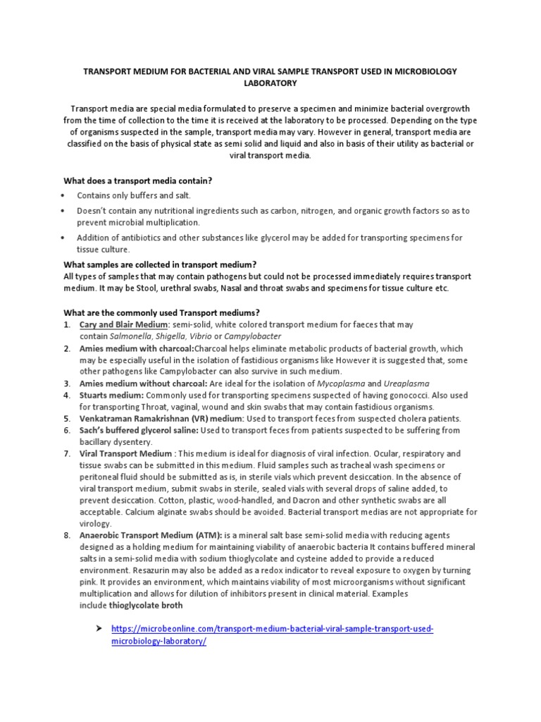 Overview of Transport Media in Microbiology | PDF | Growth Medium | Agar