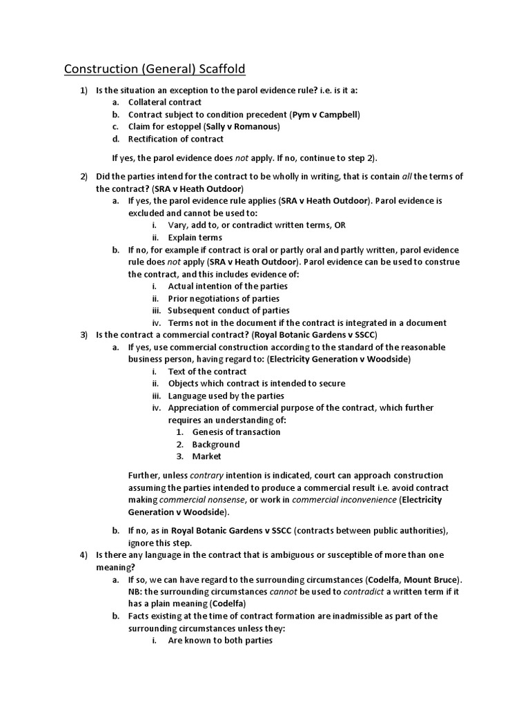 contracts Construction Scaffold Parol Evidence Rule Contract Law