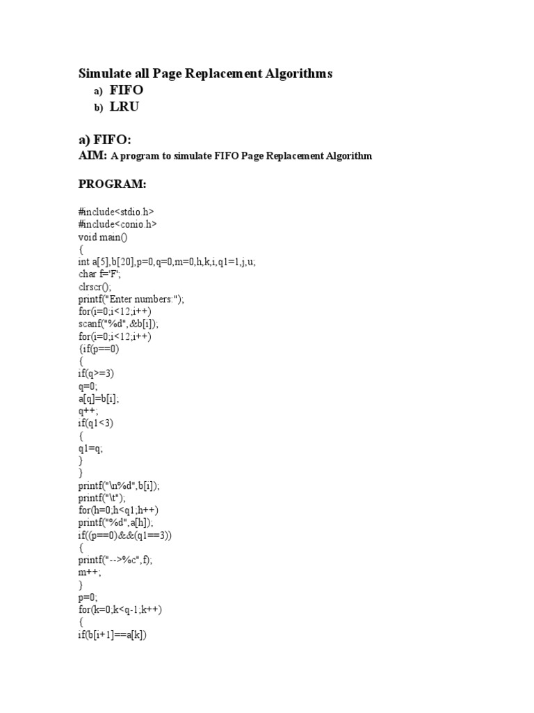 Simulate Page Replacement Algorithms (FIFO and LRU | PDF