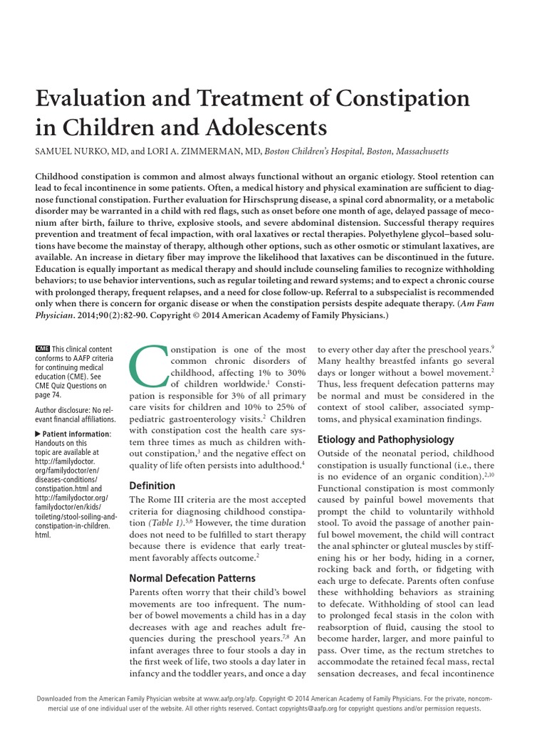 Constipation in Children | PDF | Constipation | Health Sciences