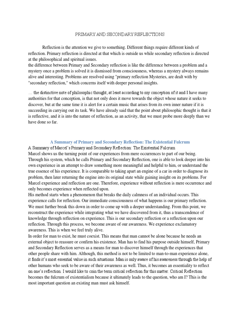 Primary and Secondary Reflections Awareness Existentialism