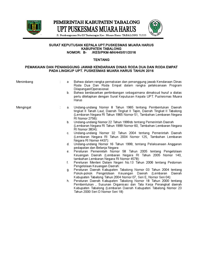 SK Pemegang Kendaraan Dinas