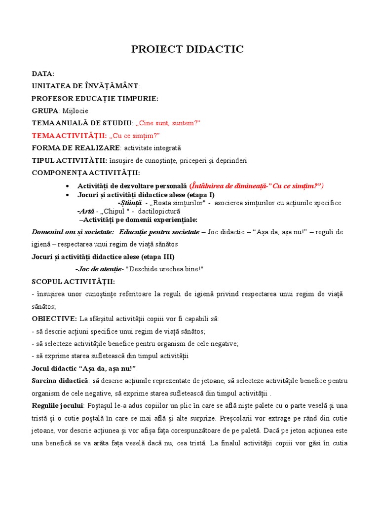 Proiect Didactic Simturi | PDF