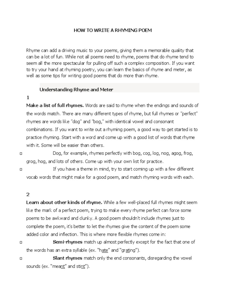 Writing a Rhyming Poem Guide | PDF | Rhyme | Poetry