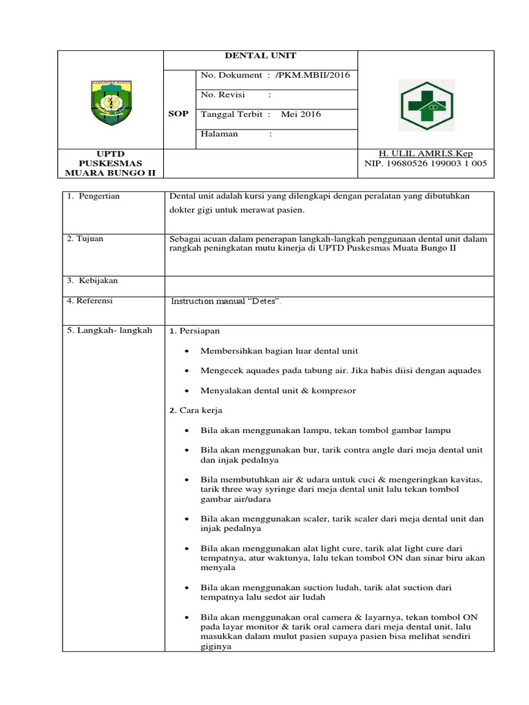Sop Dental Unit PDF