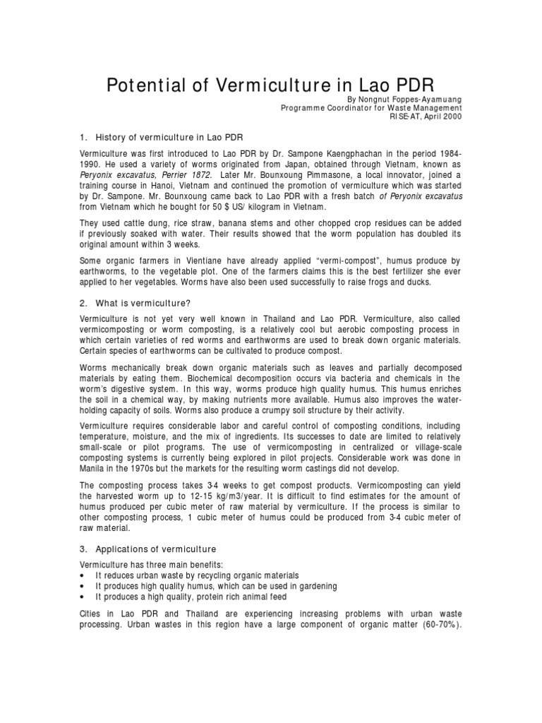 Potential of Vermiculture in Lao PDR | PDF | Compost | Food Industry