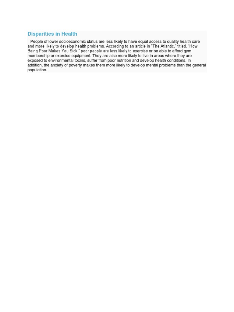 Health Disparities and Socioeconomic Status | PDF | Self-Improvement ...
