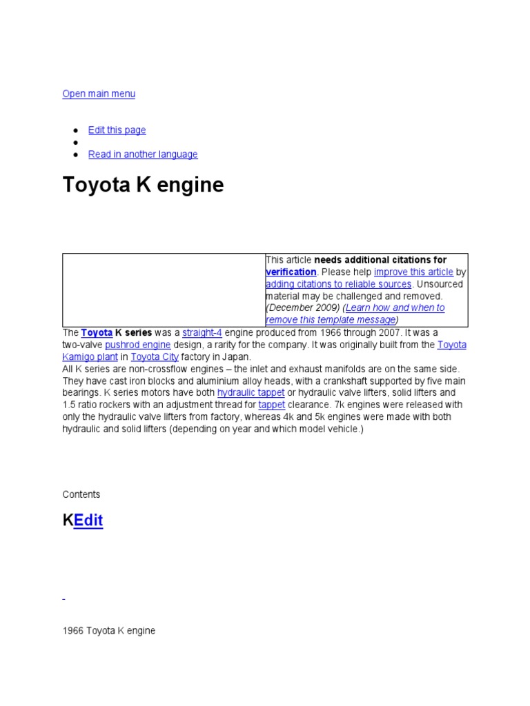 Toyota K Engine - HTML | PDF | Cars Of Japan | Motor Vehicle
