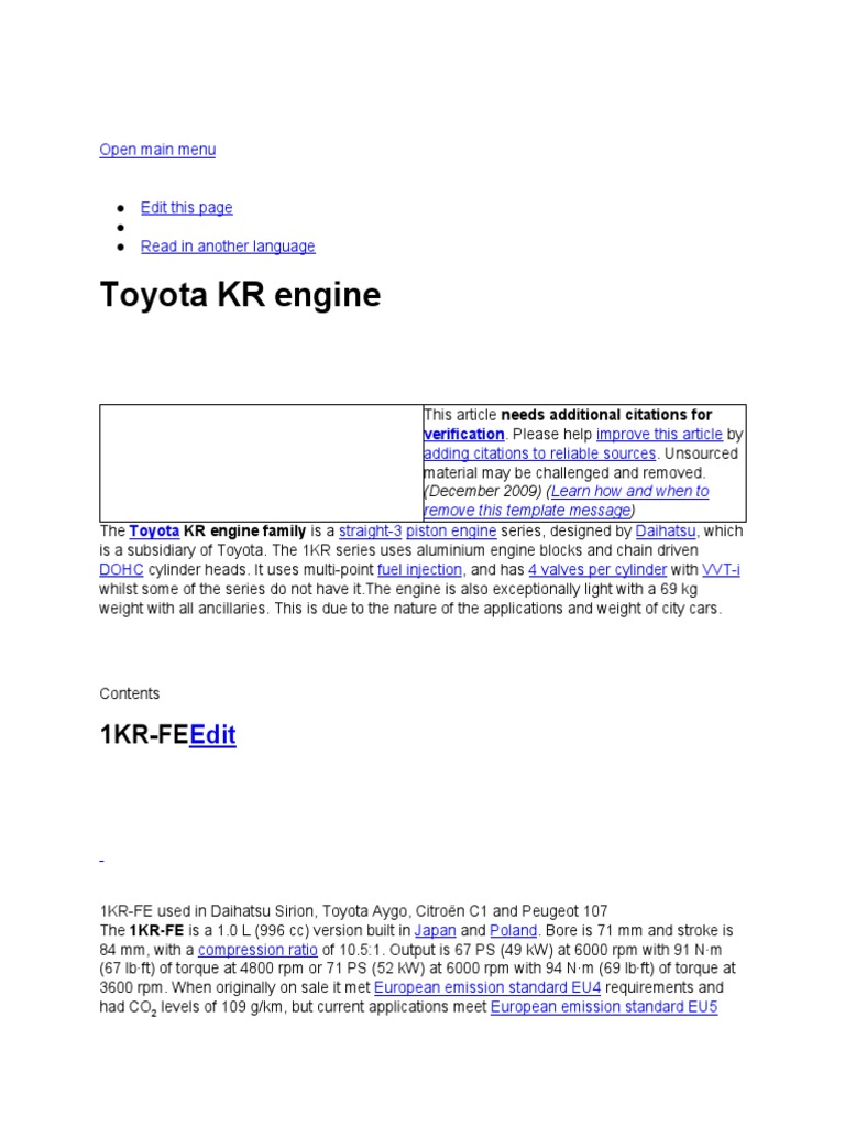 Toyota KR Engine - HTML | PDF | Wheeled Vehicles | Motor Vehicle ...