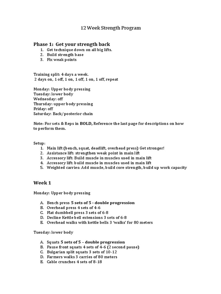 12 Week Strength Program 9 PDF Individual Sports Weight Training