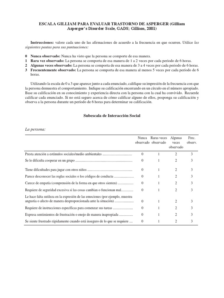 Escala Gilliam Del Trastorno Asperger | PDF | Síndrome de Asperger ...