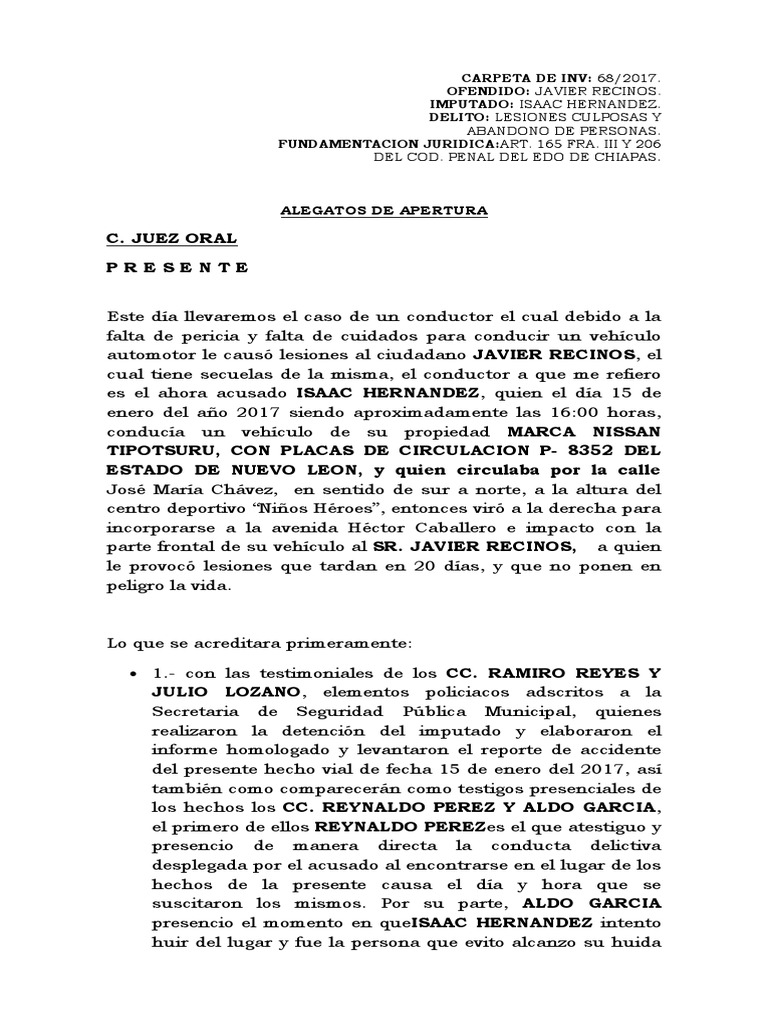 Alegatos de Apertura Juicio Oral | PDF | Justicia penal | Crimen y ...