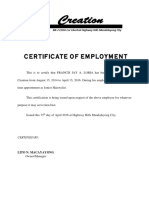 Certification of Employment Jay