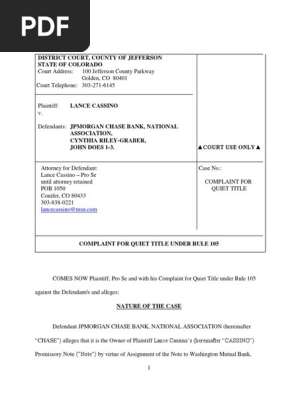 Cassino V Chase Complaint For Quiet Title 06282017 Final Deed Of